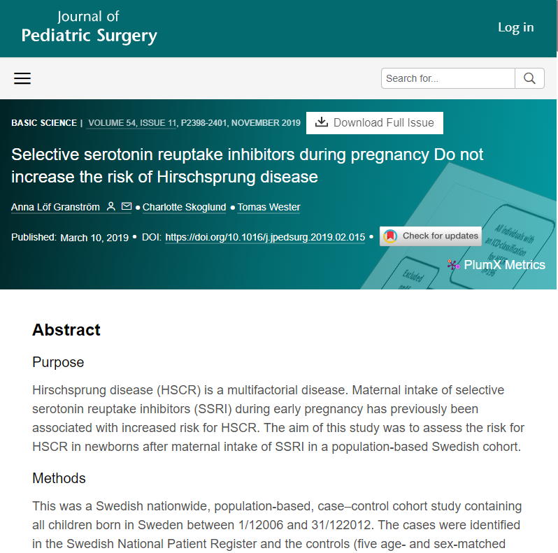 SSRI, pregnancy and Hirschsprung disease